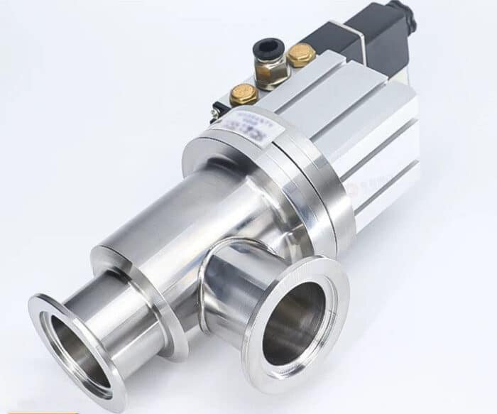 20241231132820 Válvula de fole pneumática de ângulo reto flangeada de aço inoxidável 304 KF 24V CC