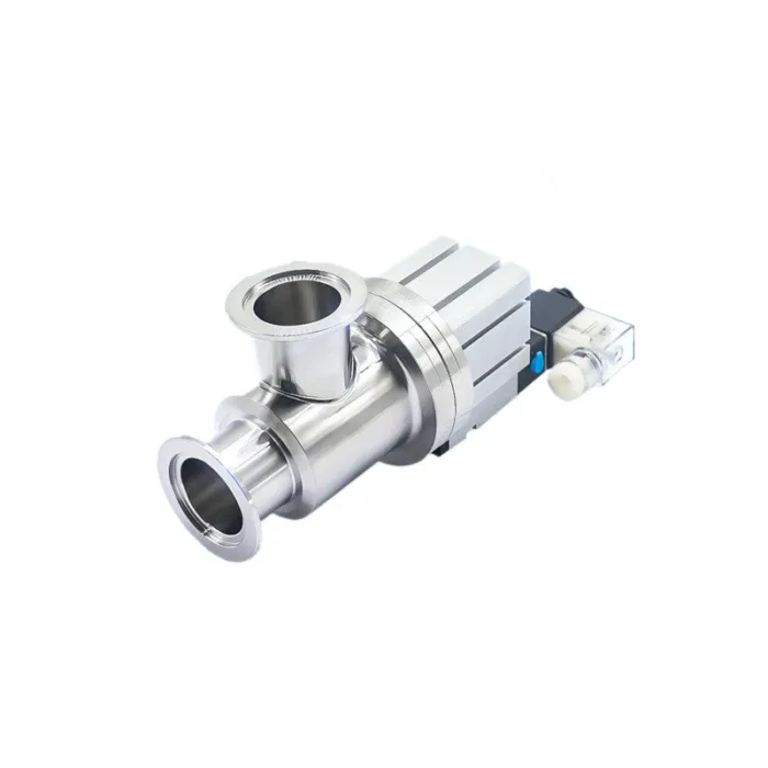 20241231133258 Válvula de fole pneumática de ângulo reto flangeada de aço inoxidável 304 KF 24V CC