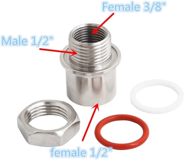 Weldless Stainless Steel Bulkhead FPT 1/2" for Homebrew: Ideal for Beer Kettle Valve, Bi-metal Thermometer, Keg, Kettle Faucet, and Fermenter