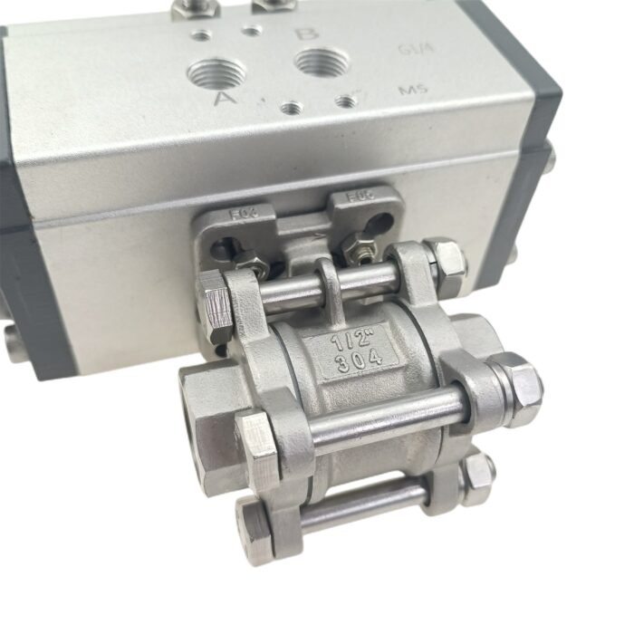 DN15válvula de bola accionada_33 Válvula de bola roscada FNPT de 3 piezas de acero inoxidable atornillada y doble efecto NC accionada neumáticamente con kit de reparación
