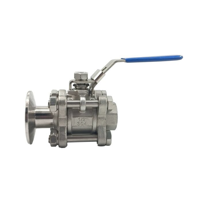 304 Stainless Steel Ball Valve, 1/2" Female NPT to 1.5" Tri Clamp Connector, PTFE Seat, Locking Handle