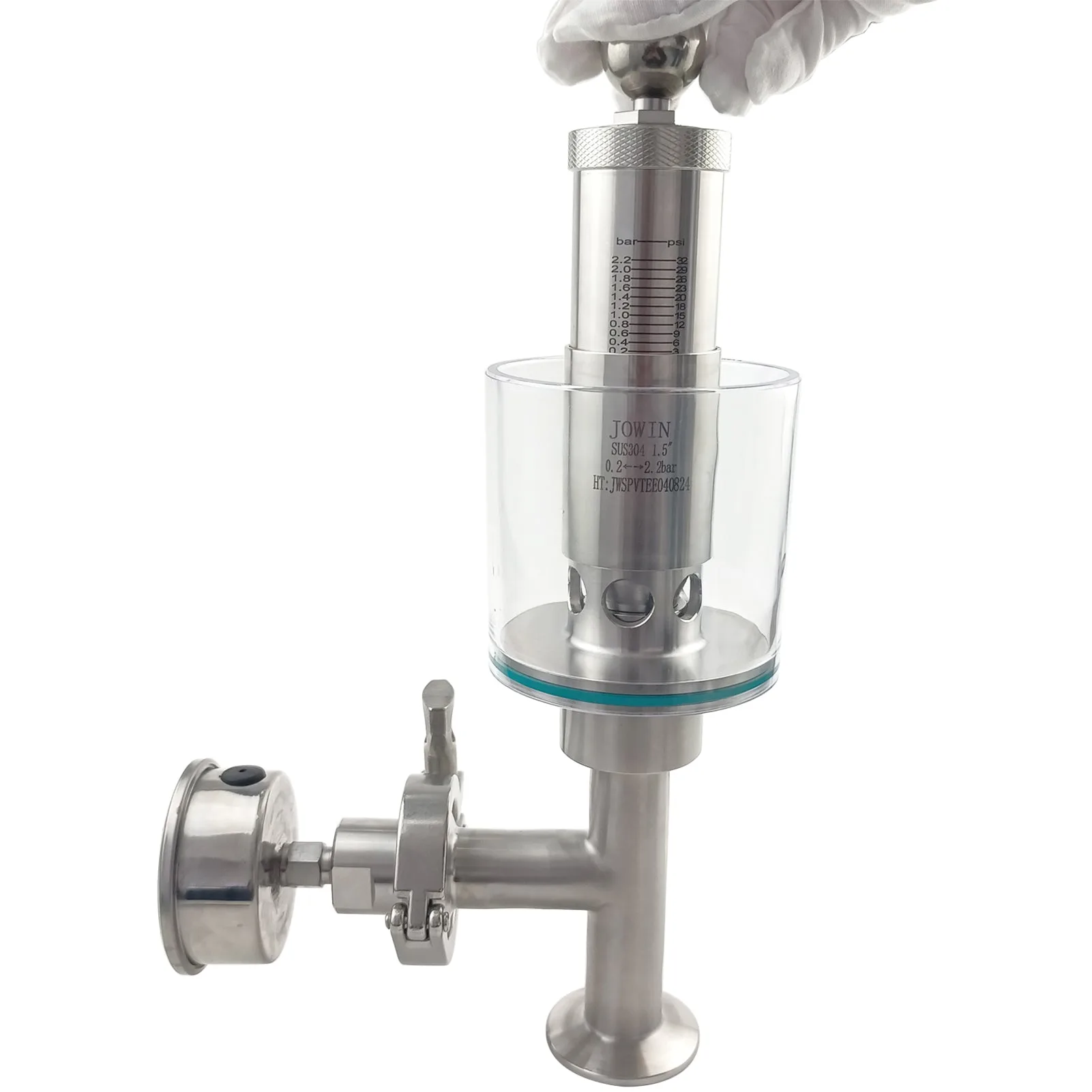 "Stainless Steel 304 Spunding Valve Compatible with 1” Tri Clover - Adjustable Pressure 3-33 PSI"