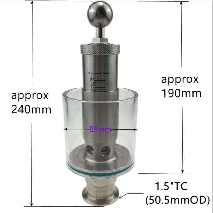 SPUNDINGVALVE Adjustable 1.5" Tri-Clamp Spunding Valve for Pressure Relief (15-30 PSI)