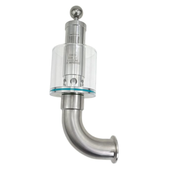 1.5インチトライクローバー対応調整可能90°エルボプロ用スパンディングバルブ - SS304ステンレス鋼、0.2～2.2バール/psiの圧力スケール