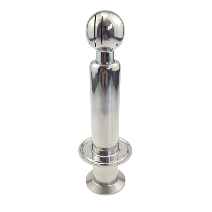 360-Degree Rotating CIP Spray Ball with 1.5" Tri Clamp Inlet and 2" Tri Clamp Cap in SS304 Stainless Steel