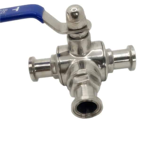 ballvalves304_12 TC25x3/4" Tri Clover-Compatible 3-Way Ball Valve - SS304 Stainless Steel with PTFE Seat