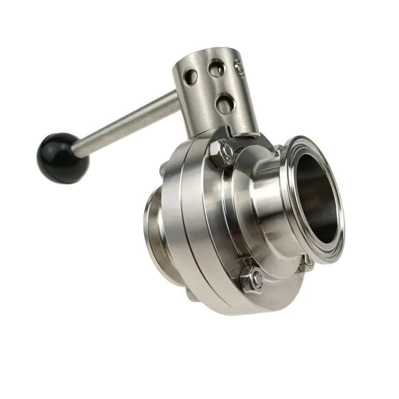 Katup Kupu-kupu Kompatibel Tri Clamp Stainless Steel 304 Tugas Berat dengan Pegangan Tarik Silikon