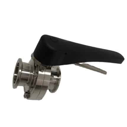 Tri Clover-Compatible Butterfly Valve with Stainless Steel 304 Body and Black Squeeze Trigger Handle